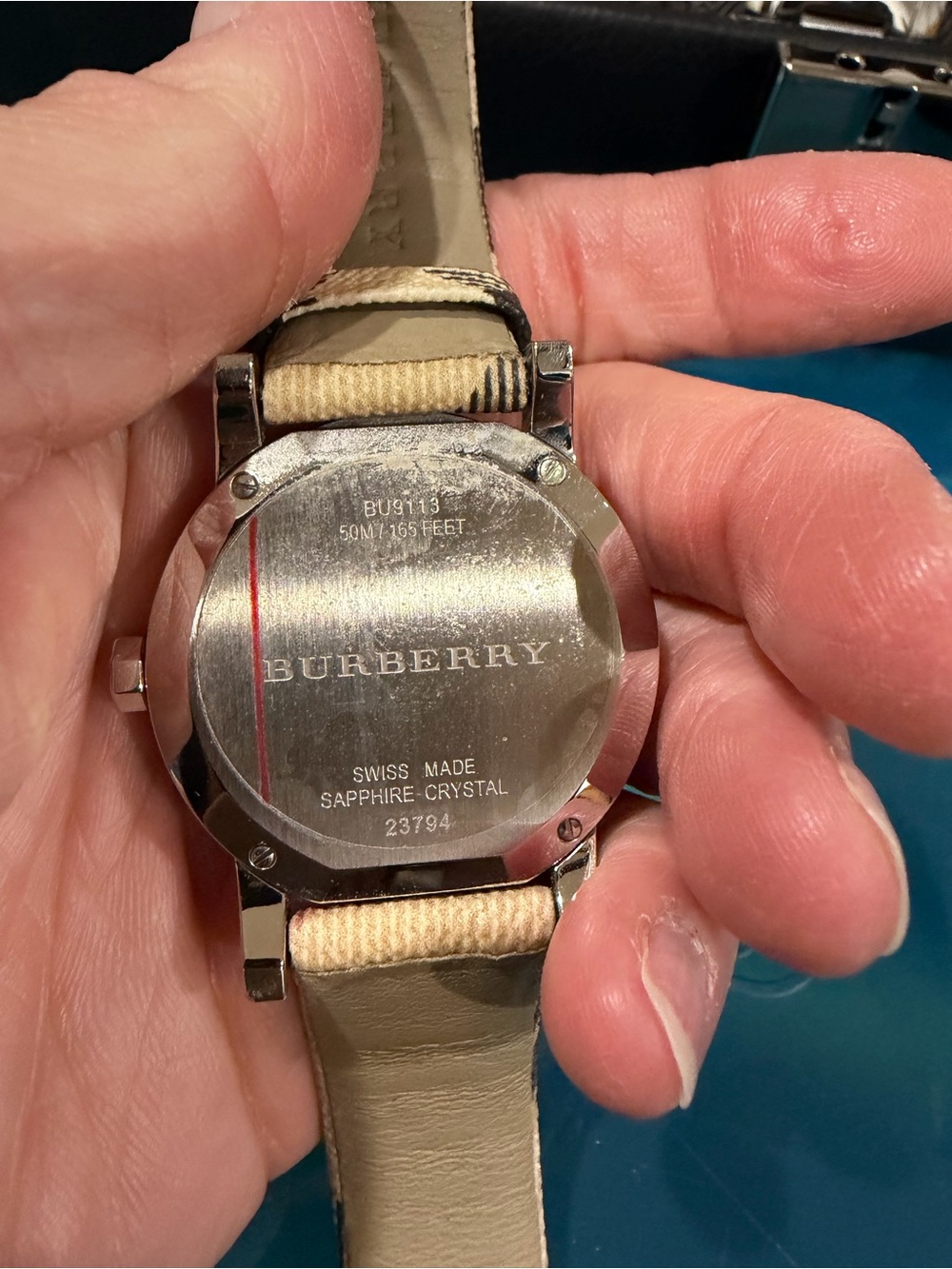 Burberry Silver Dial Watch with Beige Check Strap - Picture 5 of 6